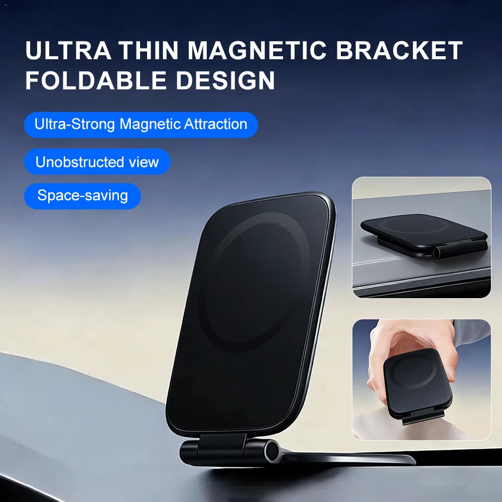 2026 New Dual Car Magnetic For Magsafe Phone Holder Foldable Anti-shake Navigation Vehicle Mounted Mobile Stand Ultra thin