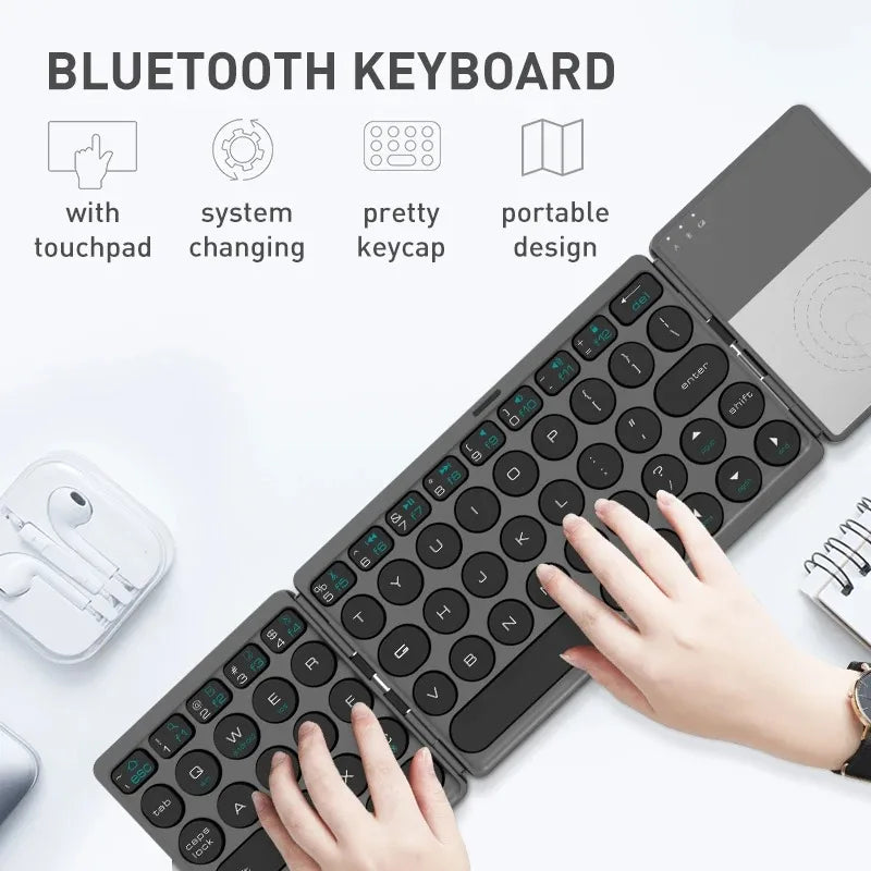 Mini Folding Keyboard Wireless Bluetooth Keyboard With Touchpad Portable Universal Foldable Keyboard for Windows IOS Tablet iPad