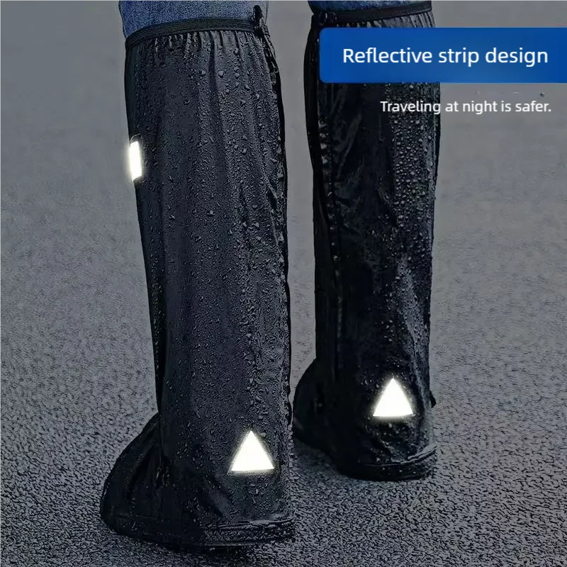 Rain Boot Shoe Cover Black Waterproof with Reflector High Top Clear Shoes Dust Covers for Motorcycle Bike Rain Cover Men Women