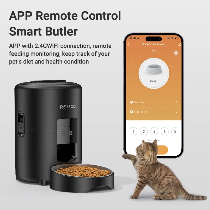 ROJECO Automatic Cat Feeder 2L Smart Dog Food Kibble Dispenser WiFi App Remote Control Timed Auto Pet Feeder For Puppy Kitten