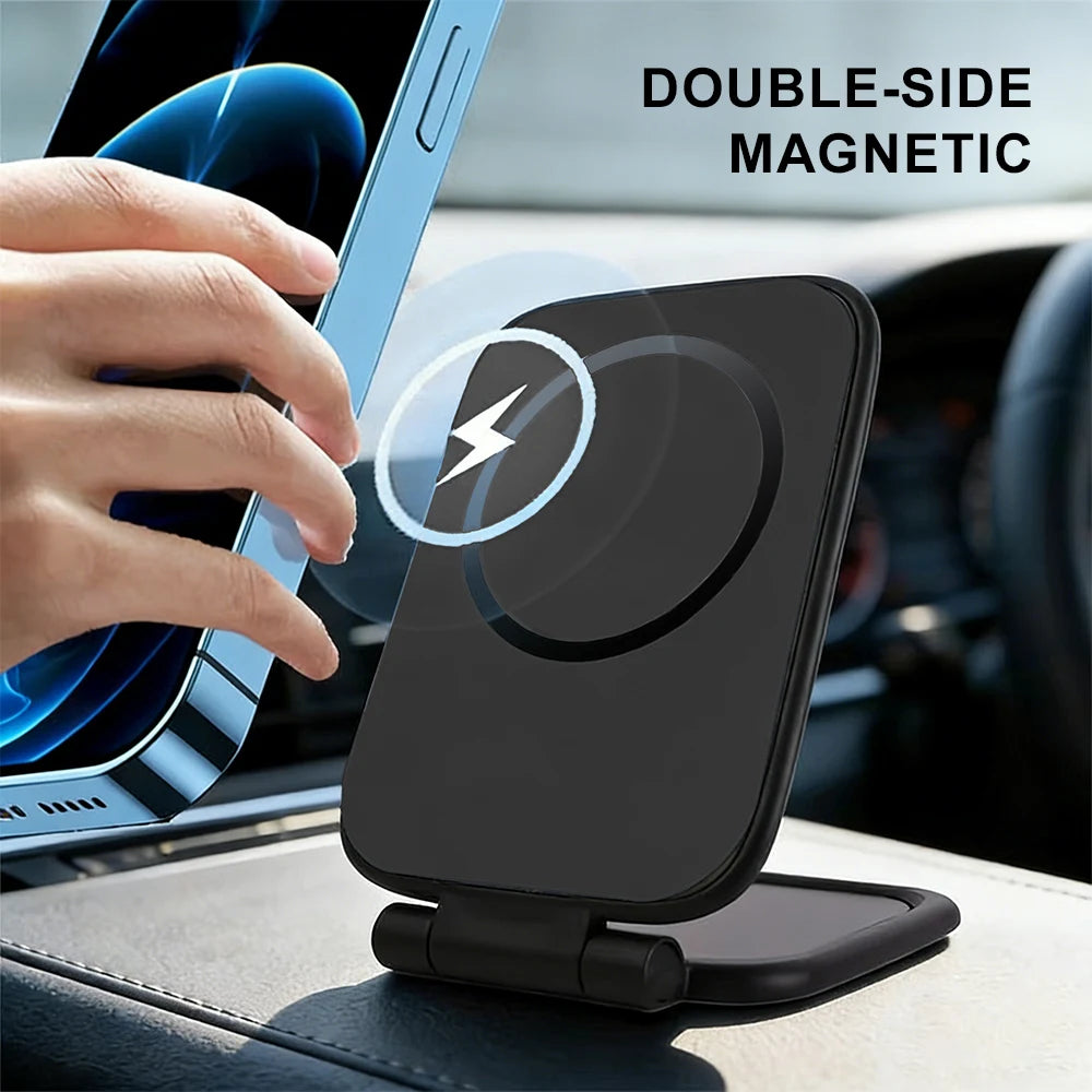 2026 New Dual Car Magnetic For Magsafe Phone Holder Foldable Anti-shake Navigation Vehicle Mounted Mobile Stand Ultra thin