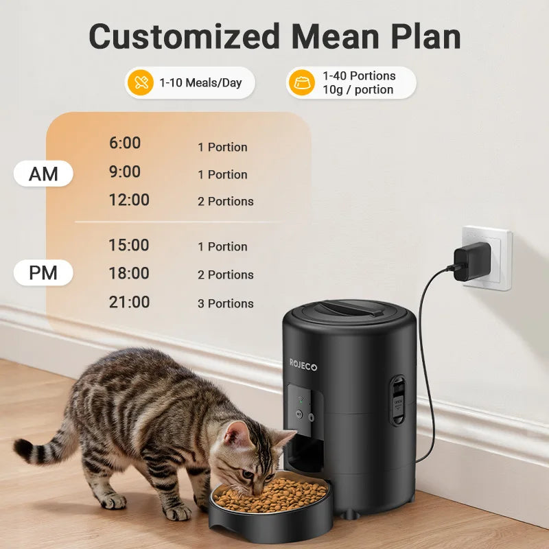 ROJECO Automatic Cat Feeder 2L Smart Dog Food Kibble Dispenser WiFi App Remote Control Timed Auto Pet Feeder For Puppy Kitten