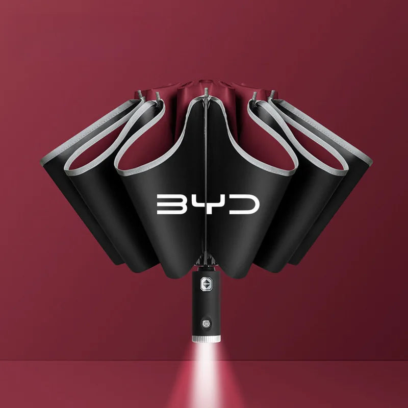 Automatic Umbrella with Reflective Stripe Reverse Led Light Umbrella For BYD Atto 3 Tang F3 E6 Yuan Plus Song Max F0 Qin G3 I3