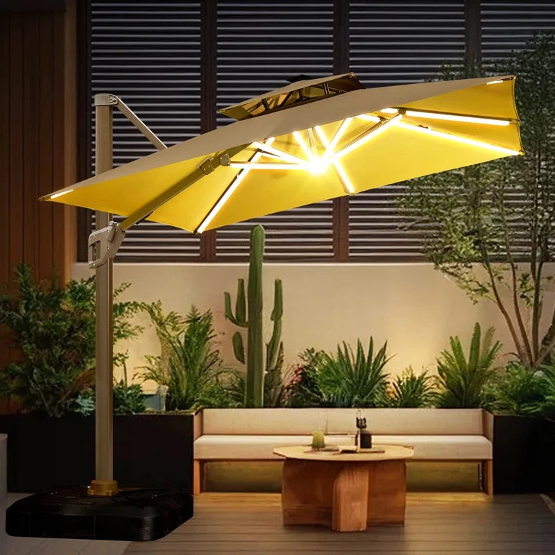 2025 Waterproof Patio Garden Outdoor Umbrella with Solar-Powered LED Lights