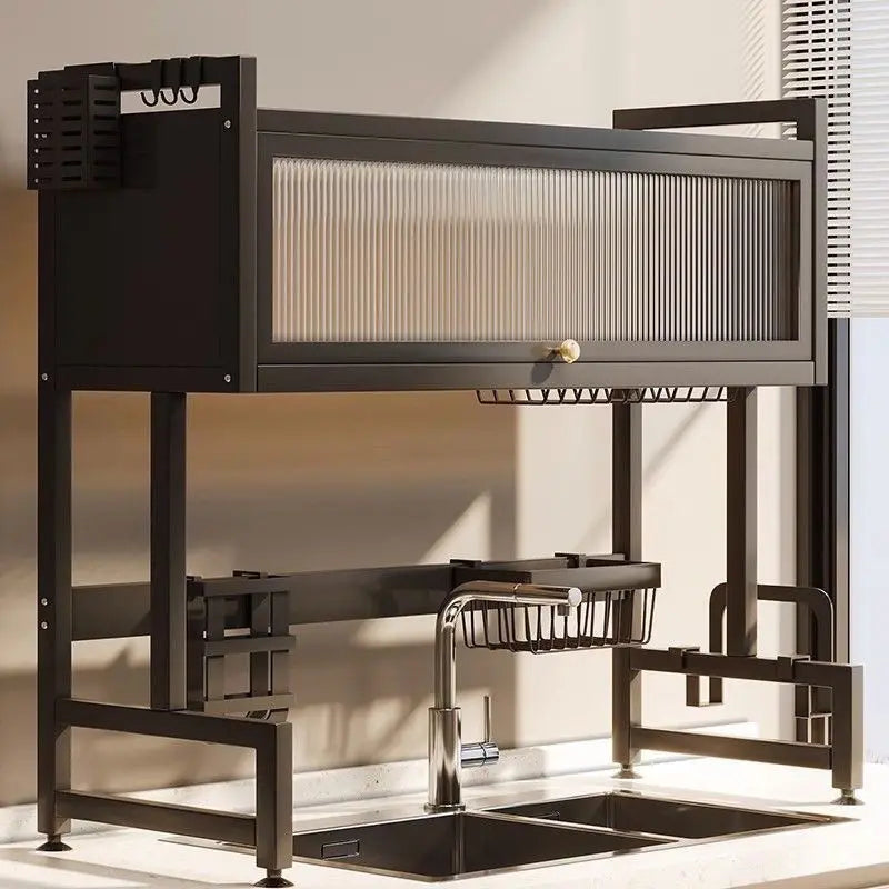 Heat-Resistant Multi-Tier Carbon Steel Cabinet Dish Storage with Closed Doors for Compact Kitchen Spaces Practical Shelving