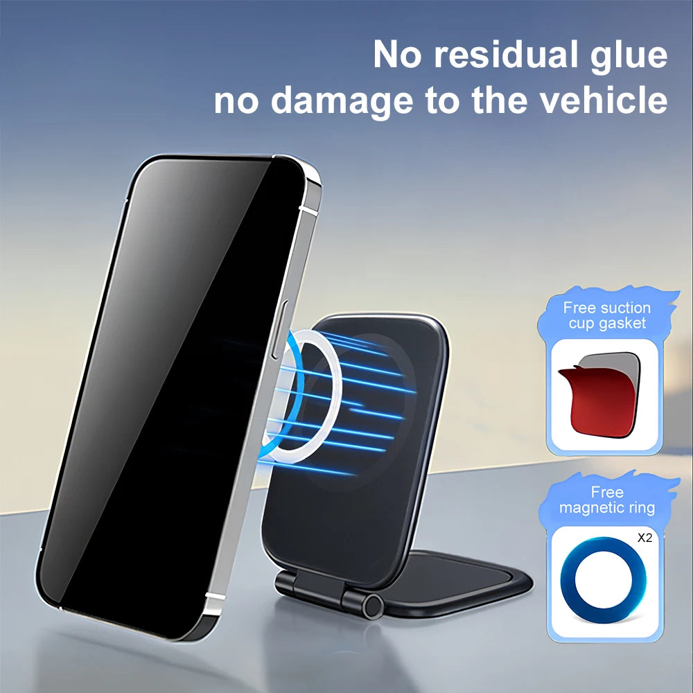 2026 New Dual Car Magnetic For Magsafe Phone Holder Foldable Anti-shake Navigation Vehicle Mounted Mobile Stand Ultra thin